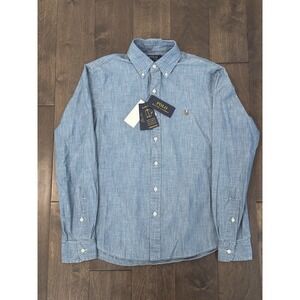 NWT Polo Ralph Lauren Men's Small Classic Fit Untucked Fit Indigo Chambray Shirt